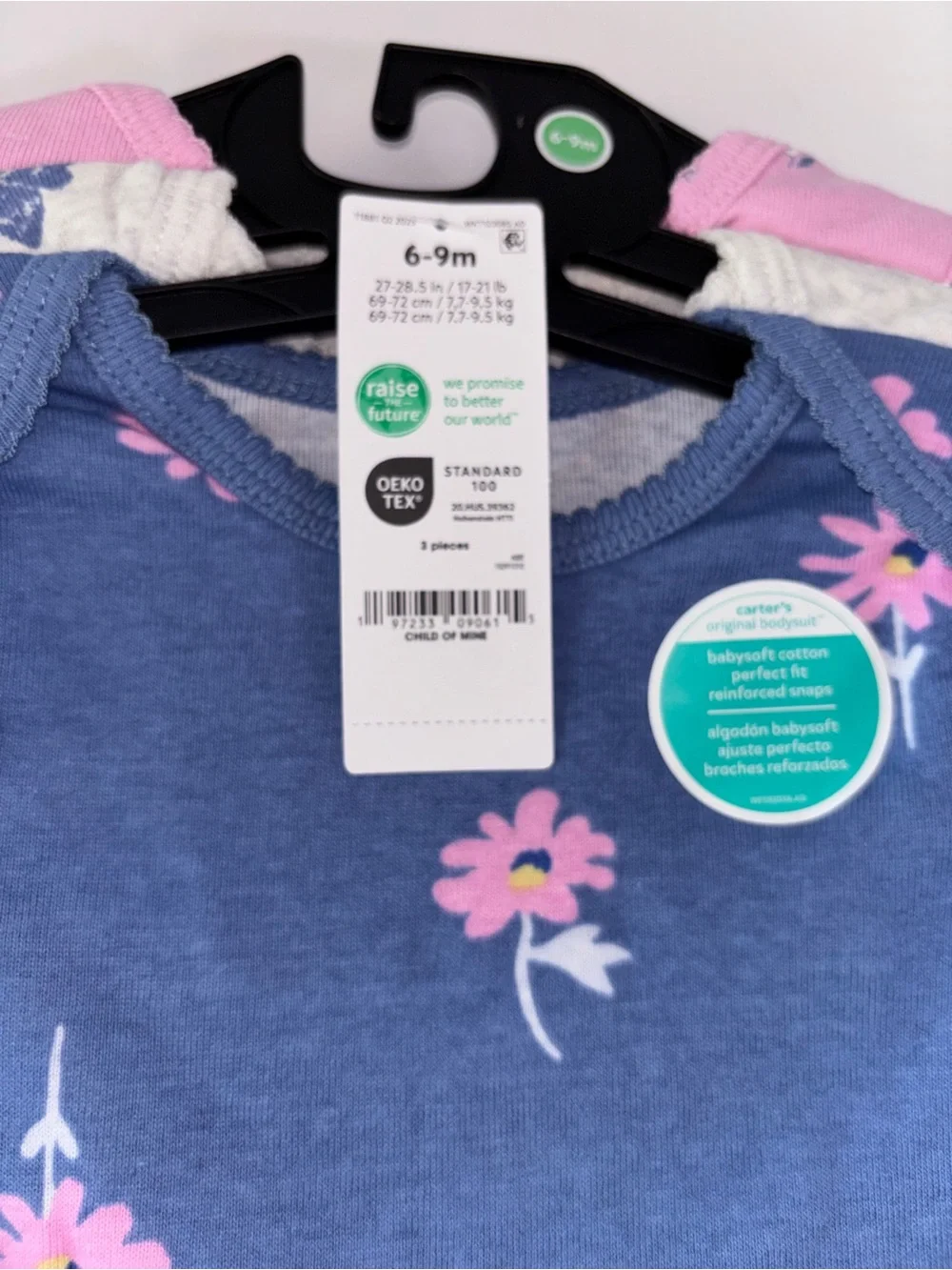 Carter’s Baby Girl 3-Pack Bodysuits New With Tags 6-9 Months Floral Butterfly